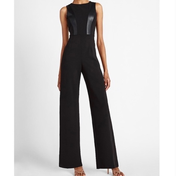 Express Pants - NWT Express Black Vegan Leather Wide Leg Jumpsuit
